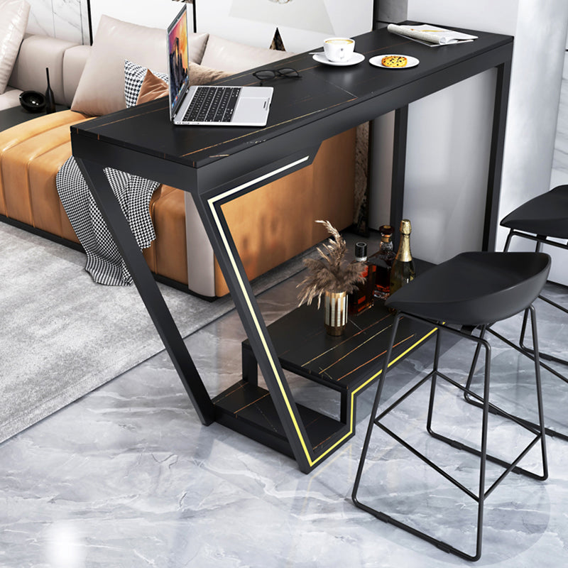 Glam Bistro Bar Table Rectangle Sintered Stone Bar Table for Living Room 55.1"L x 15.7"W x 41.3"H Black Without Chairs Clearhalo 'Bar Furniture' 'Bar Tables' 'bar_tables' 'furn' 'furn_bar_tables' 'Furniture' 'Kitchen & Dining Furniture' 6748784