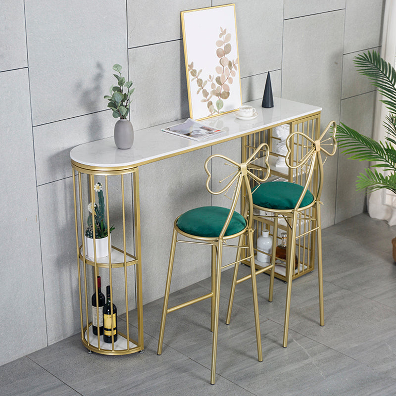 Faux Marble Bistro Bar Table Modern Gold Base Bar Table for Home 55.1"L x 15.7"W x 41.3"H Without Chairs Clearhalo 'Bar Furniture' 'Bar Tables' 'bar_tables' 'furn' 'furn_bar_tables' 'Furniture' 'Kitchen & Dining Furniture' 6748794