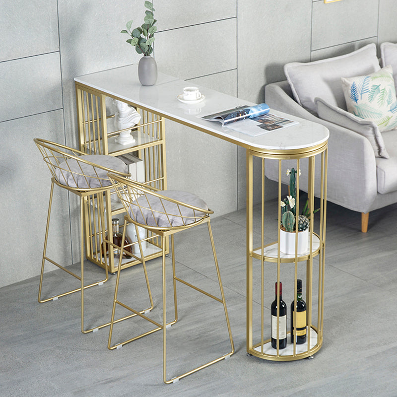 Faux Marble Bistro Bar Table Modern Gold Base Bar Table for Home 47.2"L x 15.7"W x 41.3"H Without Chairs Clearhalo 'Bar Furniture' 'Bar Tables' 'bar_tables' 'furn' 'furn_bar_tables' 'Furniture' 'Kitchen & Dining Furniture' 6748795