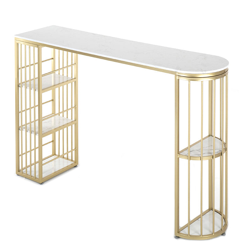 Faux Marble Bistro Bar Table Modern Gold Base Bar Table for Home 39.4"L x 15.7"W x 41.3"H Without Chairs Clearhalo 'Bar Furniture' 'Bar Tables' 'bar_tables' 'furn' 'furn_bar_tables' 'Furniture' 'Kitchen & Dining Furniture' 6748798