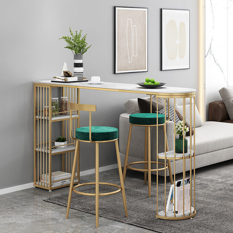 Modern Bistro Bar Table Storage Sintered Stone Bar Table for Living Room 63"L x 15.7"W x 41.3"H White-Gold Without Chairs Clearhalo 'Bar Furniture' 'Bar Tables' 'bar_tables' 'furn' 'furn_bar_tables' 'Furniture' 'Kitchen & Dining Furniture' 6748812