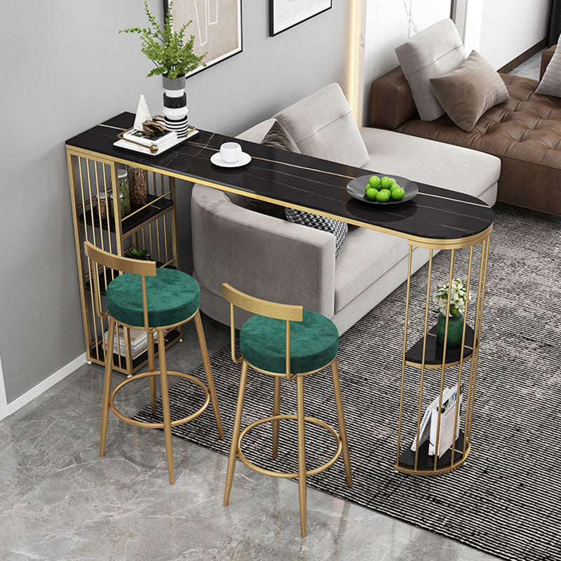 Modern Bistro Bar Table Storage Sintered Stone Bar Table for Living Room 70.9"L x 15.7"W x 41.3"H Black-Gold Without Chairs Clearhalo 'Bar Furniture' 'Bar Tables' 'bar_tables' 'furn' 'furn_bar_tables' 'Furniture' 'Kitchen & Dining Furniture' 6748813