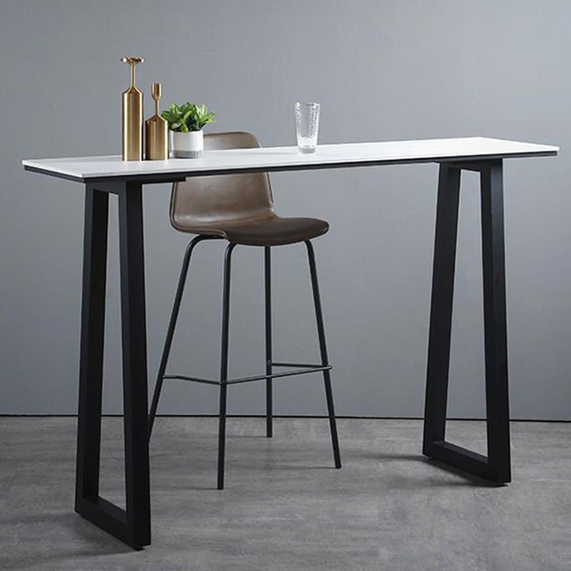 Mesa de bar de piedra sinterizada, mesa de comedor con base de trineo rectangular para cocina y sala de estar