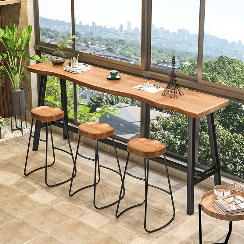 Rectangle Wood Bar Table Trestle Base Dining Table for Kitchen Living Room 78.7"L x 17.7"W x 41.3"H Without Chairs Clearhalo 'Bar Furniture' 'Bar Tables' 'bar_tables' 'furn' 'furn_bar_tables' 'Furniture' 'Kitchen & Dining Furniture' 6748888