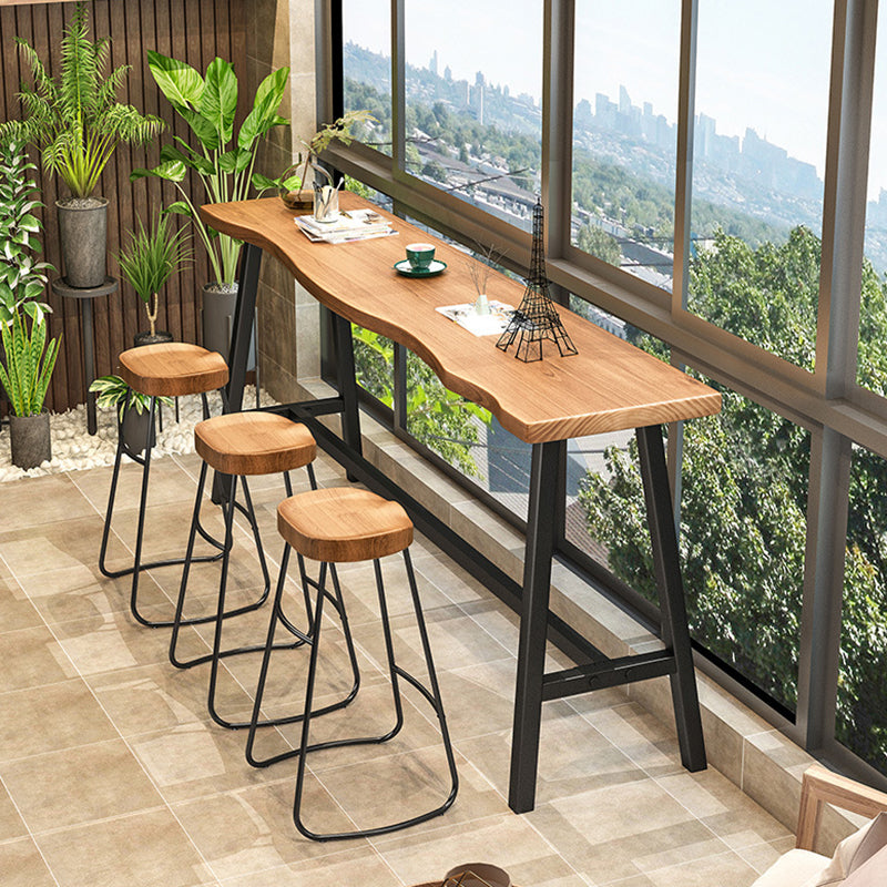 Rectangle Wood Bar Table Trestle Base Dining Table for Kitchen Living Room 70.9"L x 17.7"W x 41.3"H Without Chairs Clearhalo 'Bar Furniture' 'Bar Tables' 'bar_tables' 'furn' 'furn_bar_tables' 'Furniture' 'Kitchen & Dining Furniture' 6748889