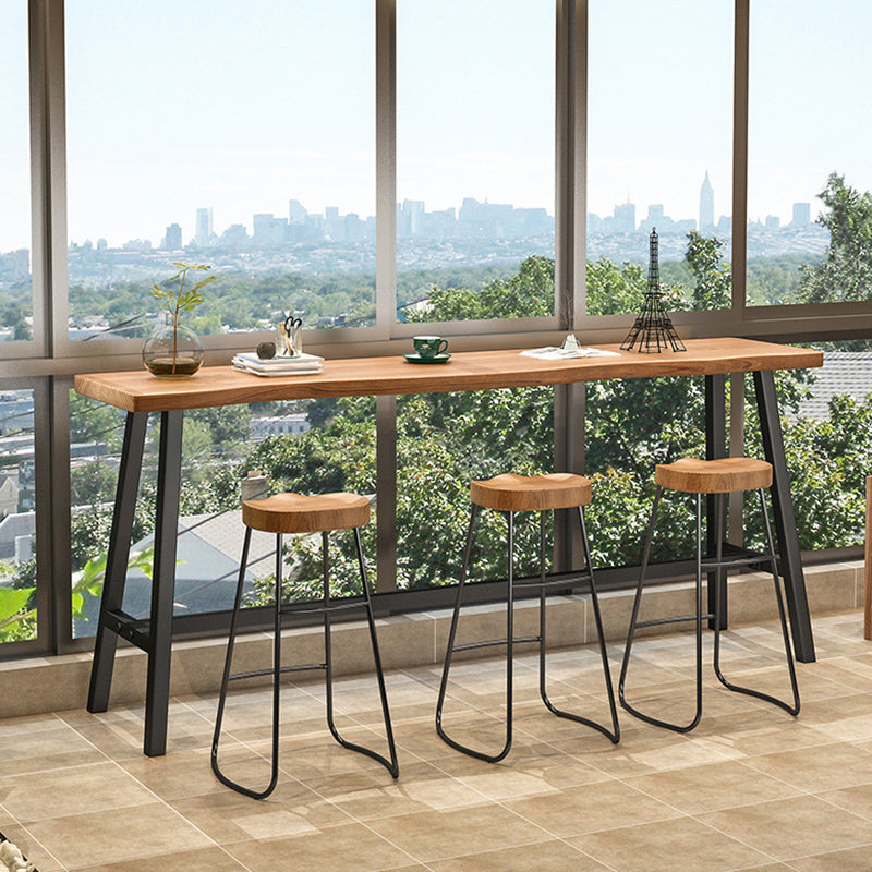 Rectangle Wood Bar Table Trestle Base Dining Table for Kitchen Living Room 86.6"L x 17.7"W x 41.3"H Without Chairs Clearhalo 'Bar Furniture' 'Bar Tables' 'bar_tables' 'furn' 'furn_bar_tables' 'Furniture' 'Kitchen & Dining Furniture' 6748890