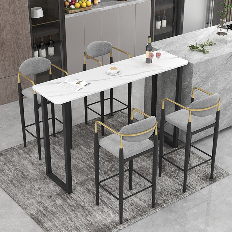 Rectangle Sintered Stone Bar Table Sled Base Dining Table in White 63"L x 15.7"W x 41.3"H Without Chairs Clearhalo 'Bar Furniture' 'Bar Tables' 'bar_tables' 'furn' 'furn_bar_tables' 'Furniture' 'Kitchen & Dining Furniture' 6748906