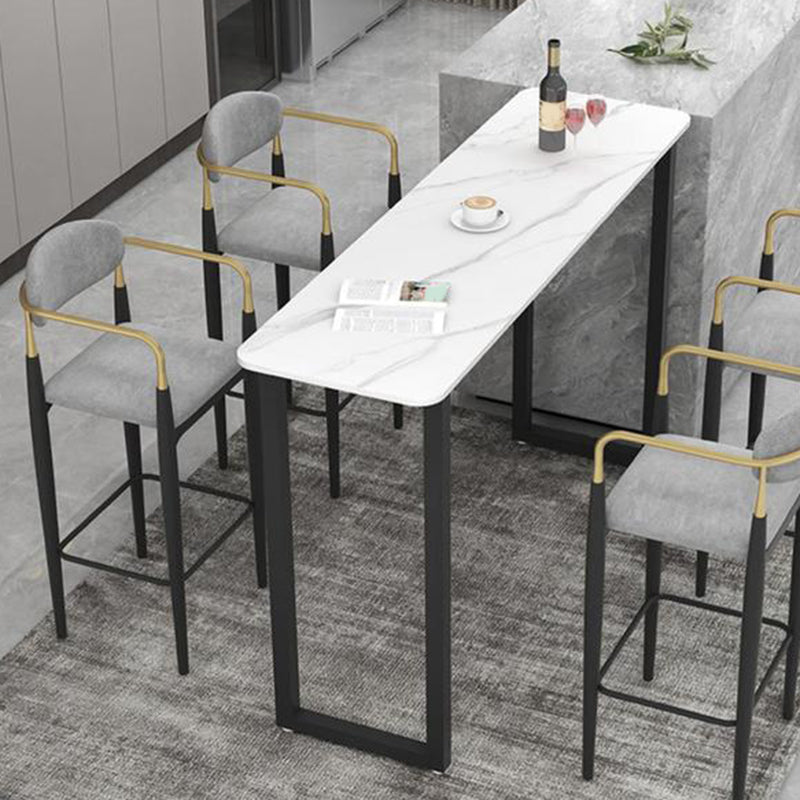 Rectangle Sintered Stone Bar Table Sled Base Dining Table in White 70.9"L x 15.7"W x 41.3"H Without Chairs Clearhalo 'Bar Furniture' 'Bar Tables' 'bar_tables' 'furn' 'furn_bar_tables' 'Furniture' 'Kitchen & Dining Furniture' 6748907