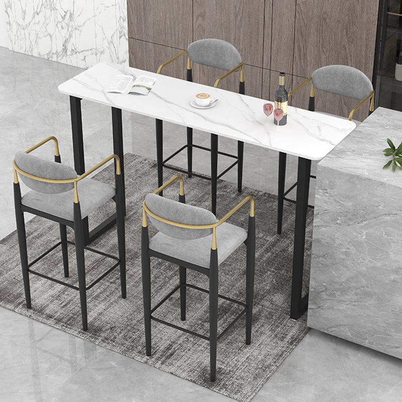 Rectangle Sintered Stone Bar Table Sled Base Dining Table in White 63"L x 23.6"W x 41.3"H Without Chairs Clearhalo 'Bar Furniture' 'Bar Tables' 'bar_tables' 'furn' 'furn_bar_tables' 'Furniture' 'Kitchen & Dining Furniture' 6748908
