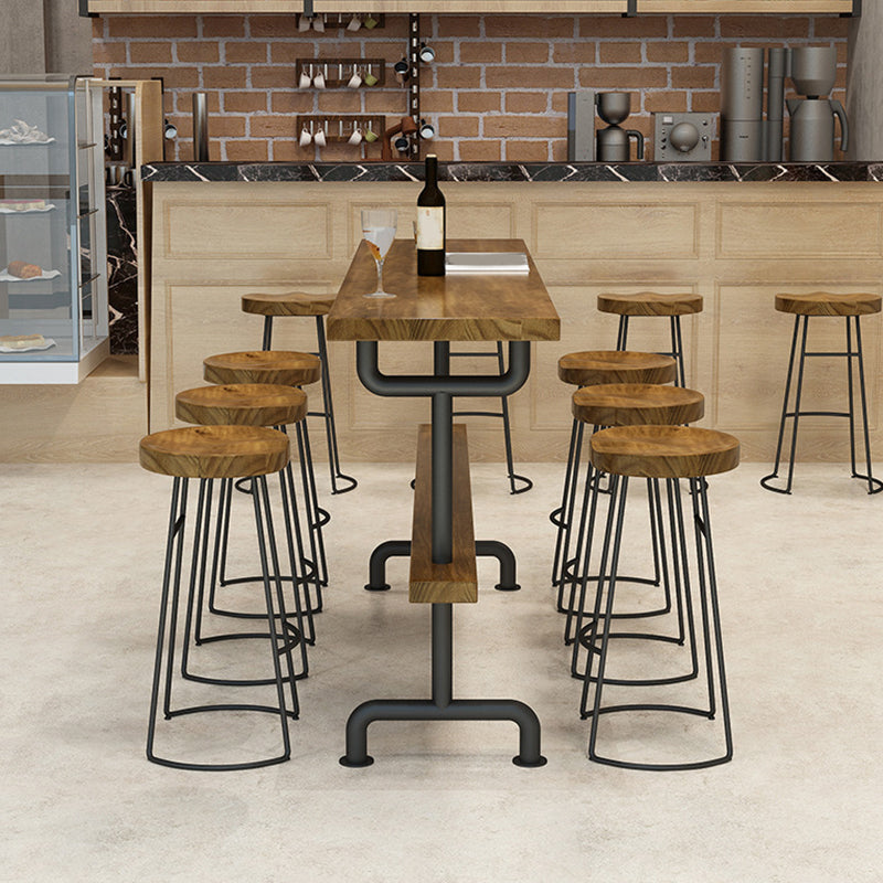Industrial Wood Bar Table Trestle Base Dining Table for Kitchen Living Room 86.6"L x 15.7"W x 41.3"H Without Chairs Clearhalo 'Bar Furniture' 'Bar Tables' 'bar_tables' 'furn' 'furn_bar_tables' 'Furniture' 'Kitchen & Dining Furniture' 6748931