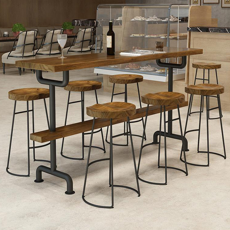 Industrial Wood Bar Table Trestle Base Dining Table for Kitchen Living Room 70.9"L x 19.7"W x 41.3"H Without Chairs Clearhalo 'Bar Furniture' 'Bar Tables' 'bar_tables' 'furn' 'furn_bar_tables' 'Furniture' 'Kitchen & Dining Furniture' 6748932
