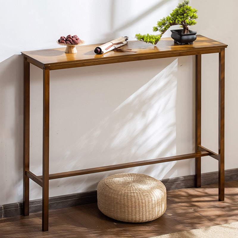 Solid Wood Bar Table Brown Trestle Base Dining Table for Kitchen Living Room 47.2"L x 15.7"W x 39.4"H Brown Without Chairs Clearhalo 'Bar Furniture' 'Bar Tables' 'bar_tables' 'furn' 'furn_bar_tables' 'Furniture' 'Kitchen & Dining Furniture' 6748965