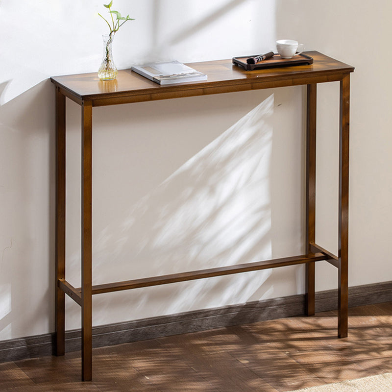Solid Wood Bar Table Brown Trestle Base Dining Table for Kitchen Living Room 39.4"L x 15.7"W x 39.4"H Brown Without Chairs Clearhalo 'Bar Furniture' 'Bar Tables' 'bar_tables' 'furn' 'furn_bar_tables' 'Furniture' 'Kitchen & Dining Furniture' 6748967