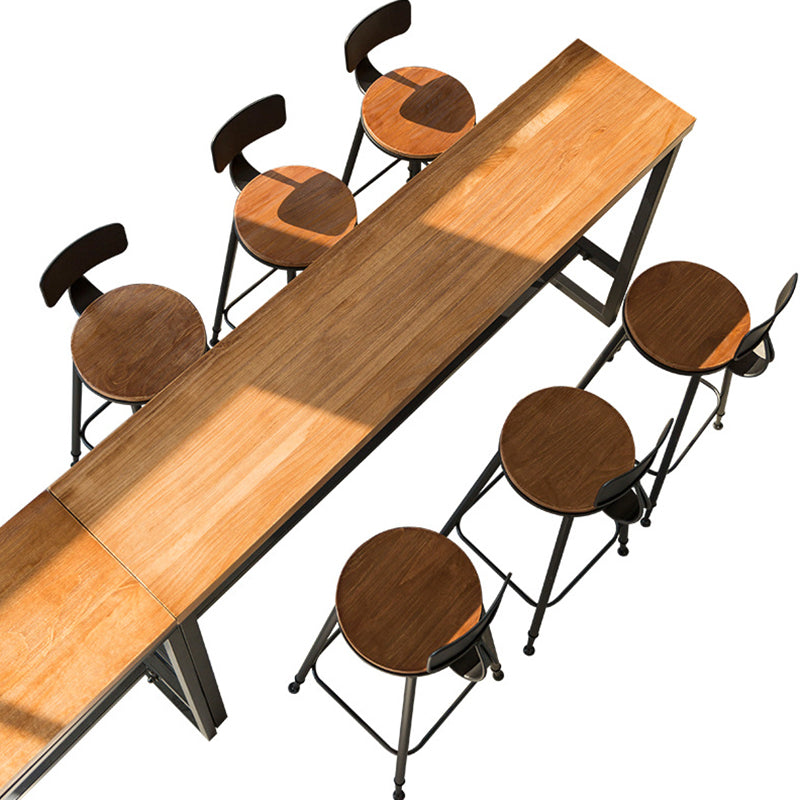 Table de salle à manger industrielle à base de chevalet de table de bar en bois massif pour la cuisine
