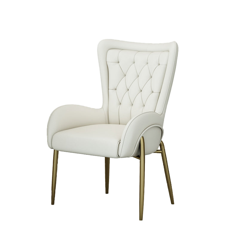 Glam Style Parsons Dining Arm Chair High Back Home Dining Chair Off-White Faux Leather 1 Piece Clearhalo 'Dining Chairs' 'Dining Tables & Seating' 'dining_chair' 'furn' 'furn_dining_chair' 'Furniture' 'Kitchen & Dining Furniture' 6749422