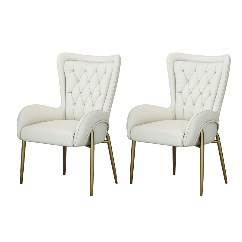 Glam Style Parsons Dining Arm Chair High Back Home Dining Chair Off-White Faux Leather 2 Piece Set Clearhalo 'Dining Chairs' 'Dining Tables & Seating' 'dining_chair' 'furn' 'furn_dining_chair' 'Furniture' 'Kitchen & Dining Furniture' 6749423
