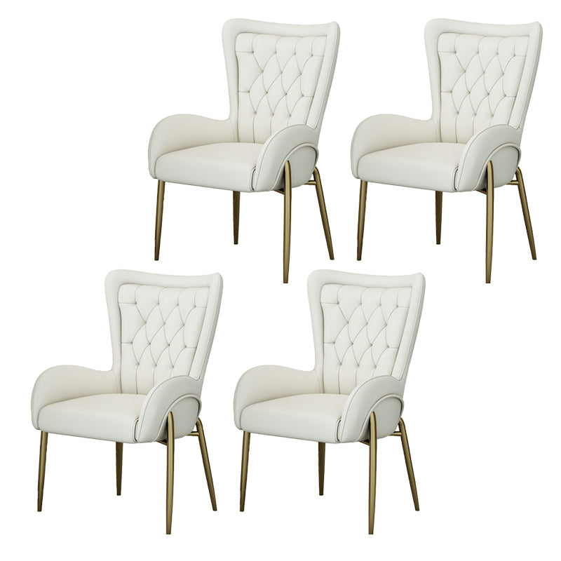 Glam Style Parsons Dining Arm Chair High Back Home Dining Chair Off-White Faux Leather 4 Piece Set Clearhalo 'Dining Chairs' 'Dining Tables & Seating' 'dining_chair' 'furn' 'furn_dining_chair' 'Furniture' 'Kitchen & Dining Furniture' 6749424
