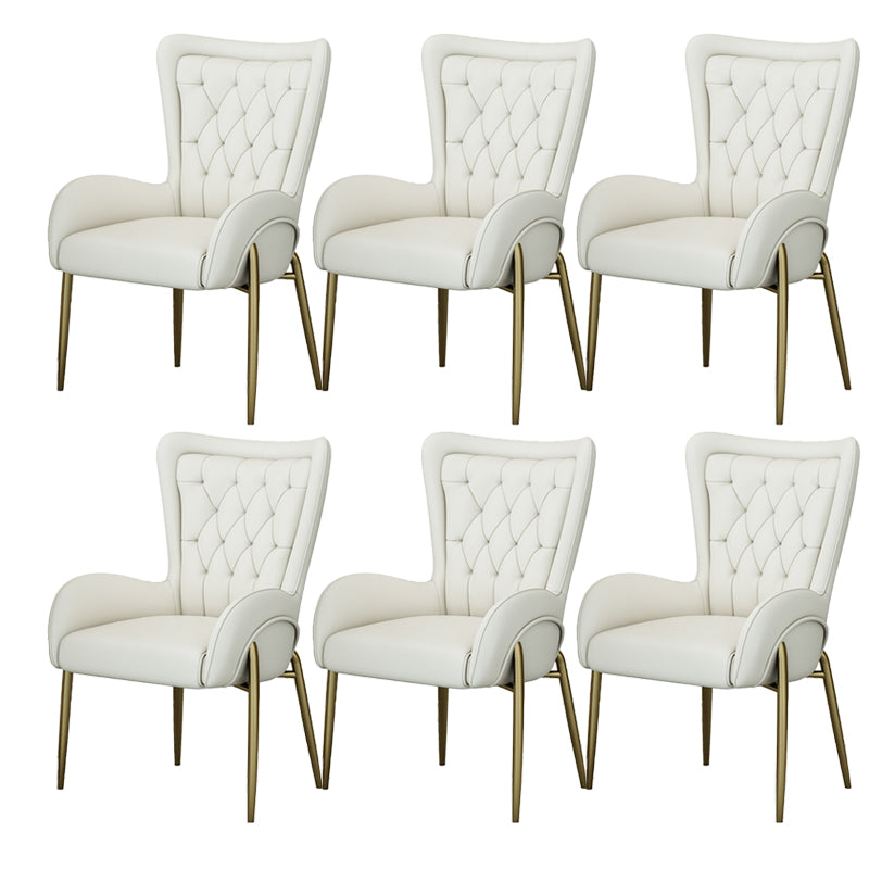Glam Style Parsons Dining Arm Chair High Back Home Dining Chair Off-White Faux Leather 6 Piece Set Clearhalo 'Dining Chairs' 'Dining Tables & Seating' 'dining_chair' 'furn' 'furn_dining_chair' 'Furniture' 'Kitchen & Dining Furniture' 6749425