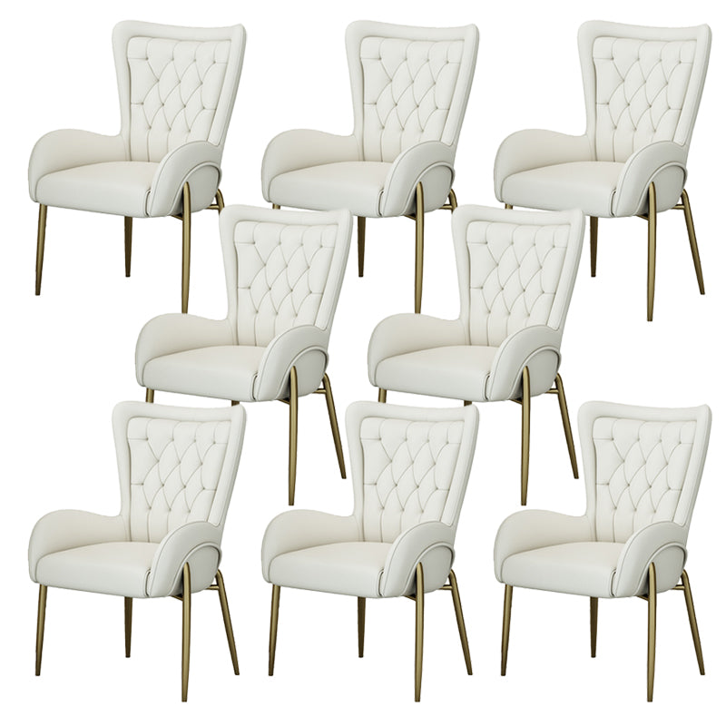 Glam Style Parsons Dining Arm Chair High Back Home Dining Chair Off-White Faux Leather 8 Piece Set Clearhalo 'Dining Chairs' 'Dining Tables & Seating' 'dining_chair' 'furn' 'furn_dining_chair' 'Furniture' 'Kitchen & Dining Furniture' 6749426