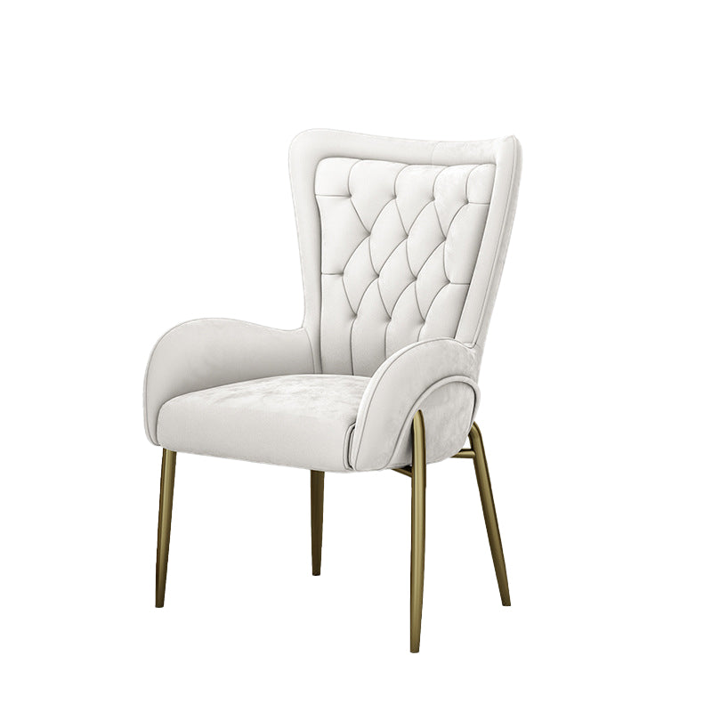 Glam Style Parsons Dining Arm Chair High Back Home Dining Chair Off-White Flannel Fabric 1 Piece Clearhalo 'Dining Chairs' 'Dining Tables & Seating' 'dining_chair' 'furn' 'furn_dining_chair' 'Furniture' 'Kitchen & Dining Furniture' 6749427