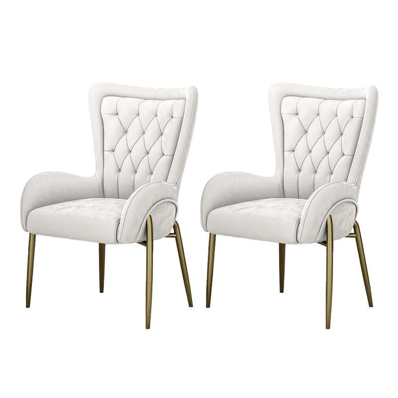 Glam Style Parsons Dining Arm Chair High Back Home Dining Chair Off-White Flannel Fabric 2 Piece Set Clearhalo 'Dining Chairs' 'Dining Tables & Seating' 'dining_chair' 'furn' 'furn_dining_chair' 'Furniture' 'Kitchen & Dining Furniture' 6749428