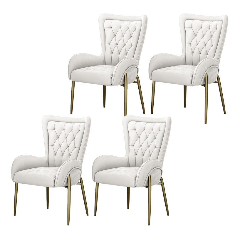 Glam Style Parsons Dining Arm Chair High Back Home Dining Chair Off-White Flannel Fabric 4 Piece Set Clearhalo 'Dining Chairs' 'Dining Tables & Seating' 'dining_chair' 'furn' 'furn_dining_chair' 'Furniture' 'Kitchen & Dining Furniture' 6749429
