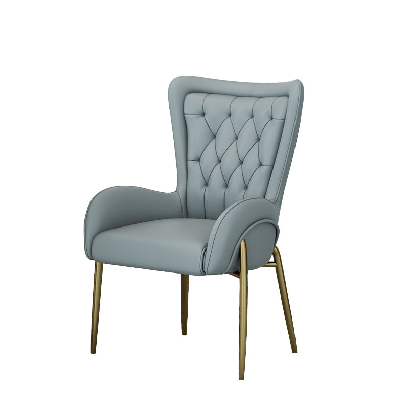 Glam Style Parsons Dining Arm Chair High Back Home Dining Chair Light Gray Faux Leather 1 Piece Clearhalo 'Dining Chairs' 'Dining Tables & Seating' 'dining_chair' 'furn' 'furn_dining_chair' 'Furniture' 'Kitchen & Dining Furniture' 6749432