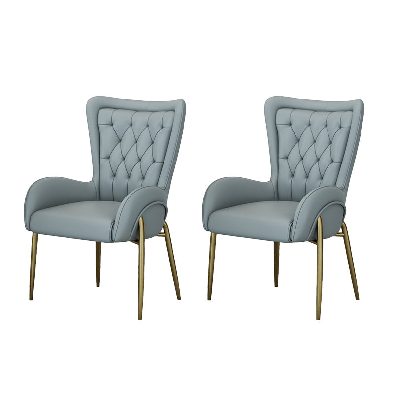 Glam Style Parsons Dining Arm Chair High Back Home Dining Chair Light Gray Faux Leather 2 Piece Set Clearhalo 'Dining Chairs' 'Dining Tables & Seating' 'dining_chair' 'furn' 'furn_dining_chair' 'Furniture' 'Kitchen & Dining Furniture' 6749433
