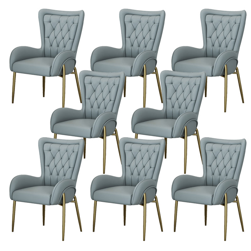 Glam Style Parsons Dining Arm Chair High Back Home Dining Chair Light Gray Faux Leather 8 Piece Set Clearhalo 'Dining Chairs' 'Dining Tables & Seating' 'dining_chair' 'furn' 'furn_dining_chair' 'Furniture' 'Kitchen & Dining Furniture' 6749436