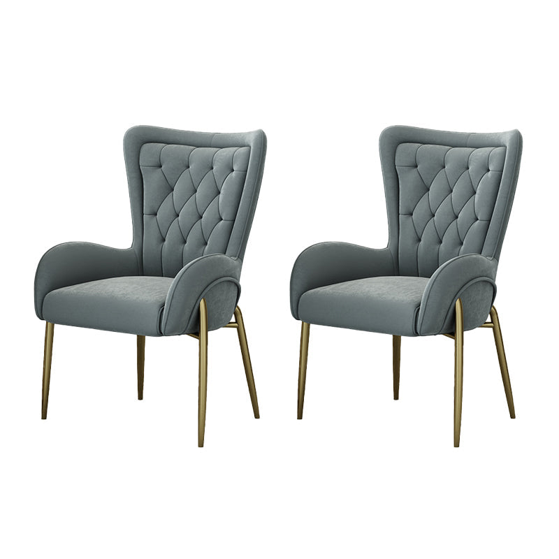 Glam Style Parsons Dining Arm Chair High Back Home Dining Chair Light Gray Flannel Fabric 2 Piece Set Clearhalo 'Dining Chairs' 'Dining Tables & Seating' 'dining_chair' 'furn' 'furn_dining_chair' 'Furniture' 'Kitchen & Dining Furniture' 6749438