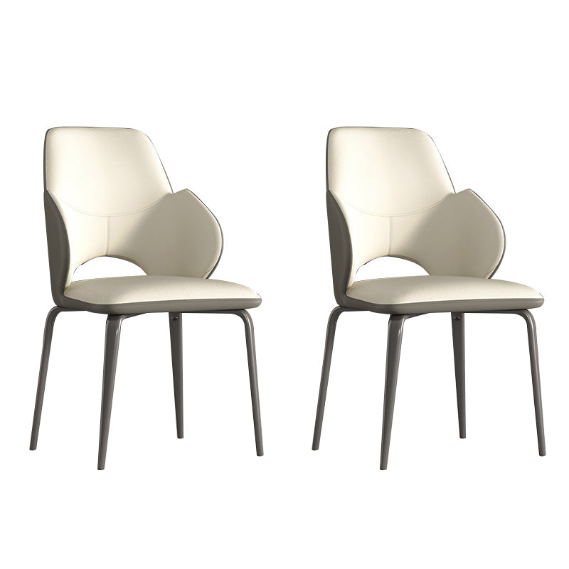 Modern Arm Chair Faux Leather Open Back Dining Room Chair for Kitchen Off-White 2 Piece Set Clearhalo 'Dining Chairs' 'Dining Tables & Seating' 'dining_chair' 'furn' 'furn_dining_chair' 'Furniture' 'Kitchen & Dining Furniture' 6749871
