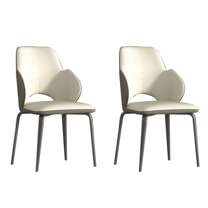 Modern Arm Chair Faux Leather Open Back Dining Room Chair for Kitchen Off-White 2 Piece Set Clearhalo 'Dining Chairs' 'Dining Tables & Seating' 'dining_chair' 'furn' 'furn_dining_chair' 'Furniture' 'Kitchen & Dining Furniture' 6749871