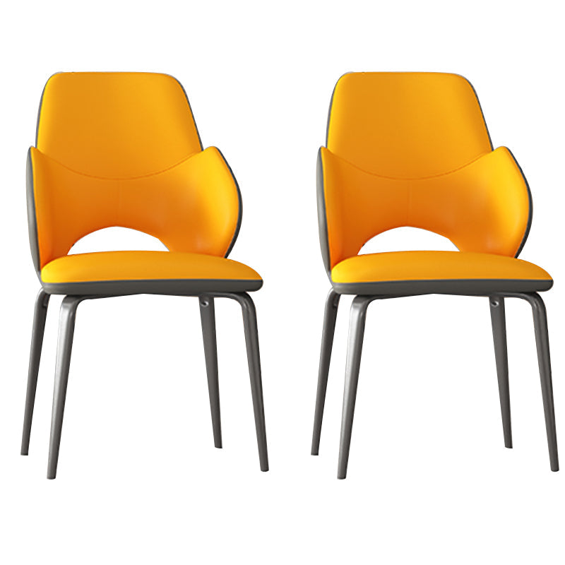 Modern Arm Chair Faux Leather Open Back Dining Room Chair for Kitchen Orange 2 Piece Set Clearhalo 'Dining Chairs' 'Dining Tables & Seating' 'dining_chair' 'furn' 'furn_dining_chair' 'Furniture' 'Kitchen & Dining Furniture' 6749873