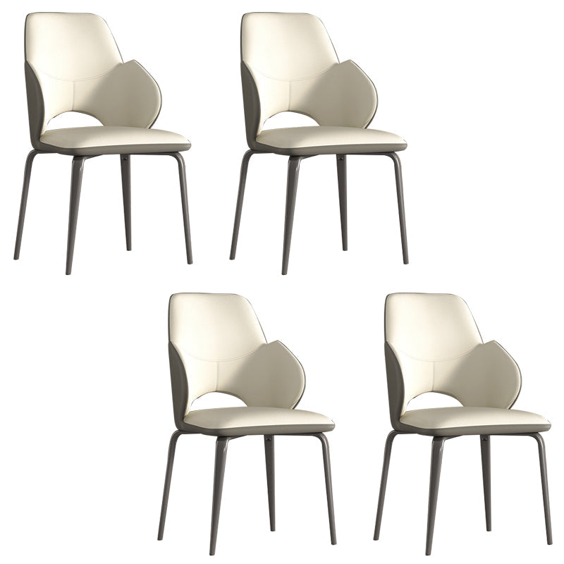 Modern Arm Chair Faux Leather Open Back Dining Room Chair for Kitchen Off-White 4 Piece Set Clearhalo 'Dining Chairs' 'Dining Tables & Seating' 'dining_chair' 'furn' 'furn_dining_chair' 'Furniture' 'Kitchen & Dining Furniture' 6749874