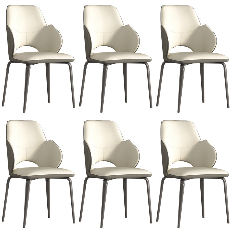 Modern Arm Chair Faux Leather Open Back Dining Room Chair for Kitchen Off-White 6 Piece Set Clearhalo 'Dining Chairs' 'Dining Tables & Seating' 'dining_chair' 'furn' 'furn_dining_chair' 'Furniture' 'Kitchen & Dining Furniture' 6749878