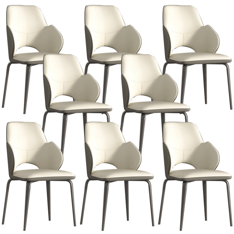 Modern Arm Chair Faux Leather Open Back Dining Room Chair for Kitchen Off-White 8 Piece Set Clearhalo 'Dining Chairs' 'Dining Tables & Seating' 'dining_chair' 'furn' 'furn_dining_chair' 'Furniture' 'Kitchen & Dining Furniture' 6749882