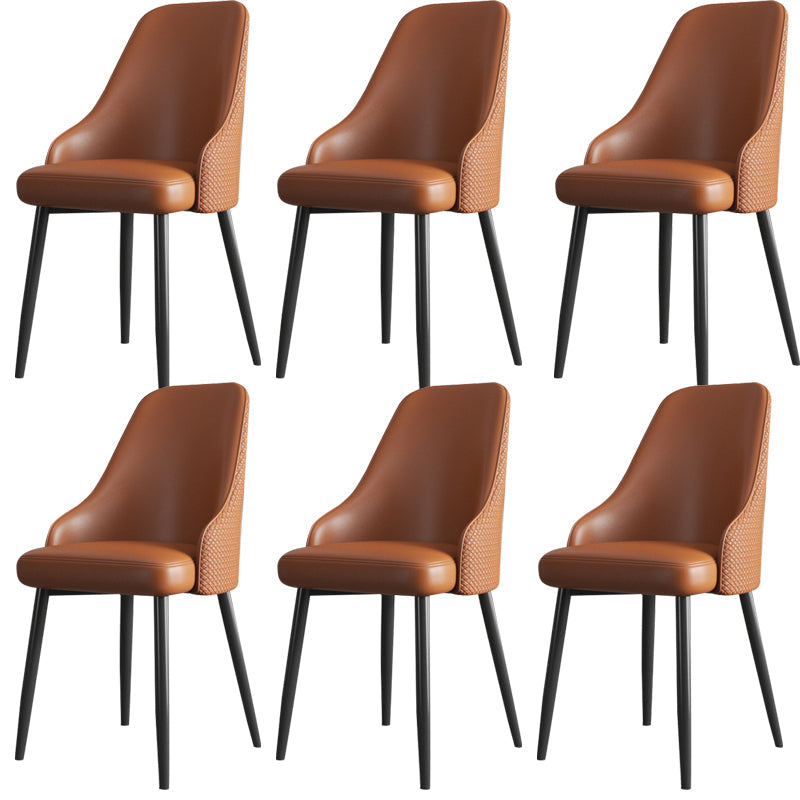 Faux Leather Modern Dining Chairs Parsons Arm Chair for Dining Room Brown 6 Piece Set Clearhalo 'Dining Chairs' 'Dining Tables & Seating' 'dining_chair' 'furn' 'furn_dining_chair' 'Furniture' 'Kitchen & Dining Furniture' 6750760