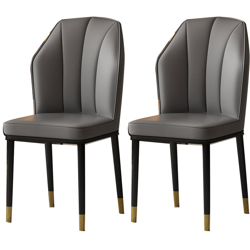 Faux Leather Side Chair Wingback Armless Chair for Dining Room Dark Gray 2 Piece Set Gold Clearhalo 'Dining Chairs' 'Dining Tables & Seating' 'dining_chair' 'furn' 'furn_dining_chair' 'Furniture' 'Kitchen & Dining Furniture' 6750840