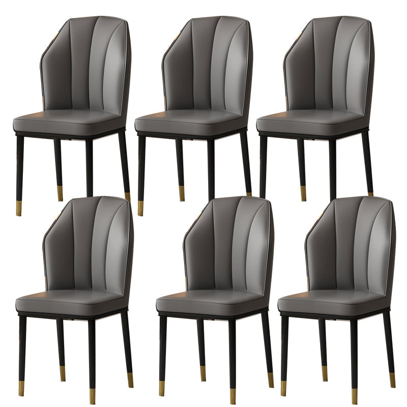 Faux Leather Side Chair Wingback Armless Chair for Dining Room Dark Gray 6 Piece Set Gold Clearhalo 'Dining Chairs' 'Dining Tables & Seating' 'dining_chair' 'furn' 'furn_dining_chair' 'Furniture' 'Kitchen & Dining Furniture' 6750844