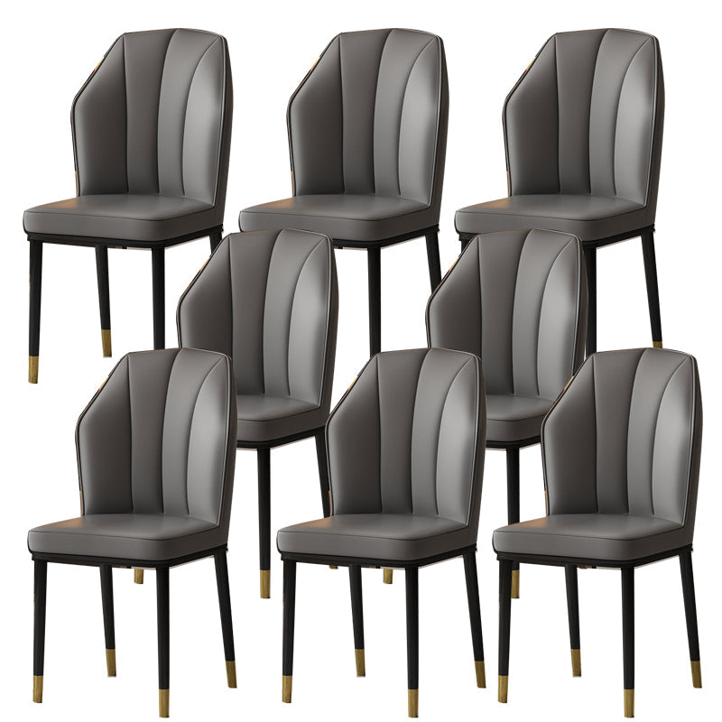 Faux Leather Side Chair Wingback Armless Chair for Dining Room Dark Gray 8 Piece Set Gold Clearhalo 'Dining Chairs' 'Dining Tables & Seating' 'dining_chair' 'furn' 'furn_dining_chair' 'Furniture' 'Kitchen & Dining Furniture' 6750846