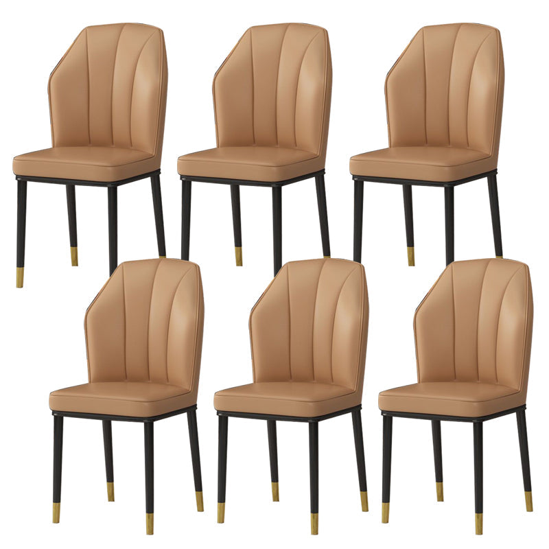 Faux Leather Side Chair Wingback Armless Chair for Dining Room Camel 6 Piece Set Gold Clearhalo 'Dining Chairs' 'Dining Tables & Seating' 'dining_chair' 'furn' 'furn_dining_chair' 'Furniture' 'Kitchen & Dining Furniture' 6750867