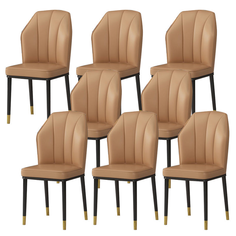 Faux Leather Side Chair Wingback Armless Chair for Dining Room Camel 8 Piece Set Gold Clearhalo 'Dining Chairs' 'Dining Tables & Seating' 'dining_chair' 'furn' 'furn_dining_chair' 'Furniture' 'Kitchen & Dining Furniture' 6750868