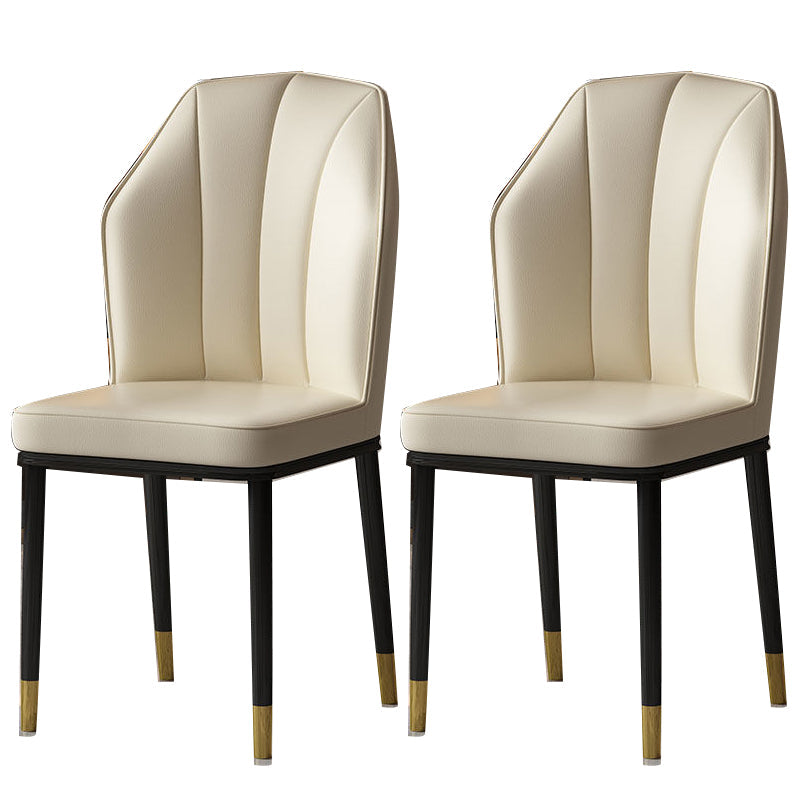 Faux Leather Side Chair Wingback Armless Chair for Dining Room Off-White 2 Piece Set Gold Clearhalo 'Dining Chairs' 'Dining Tables & Seating' 'dining_chair' 'furn' 'furn_dining_chair' 'Furniture' 'Kitchen & Dining Furniture' 6750889