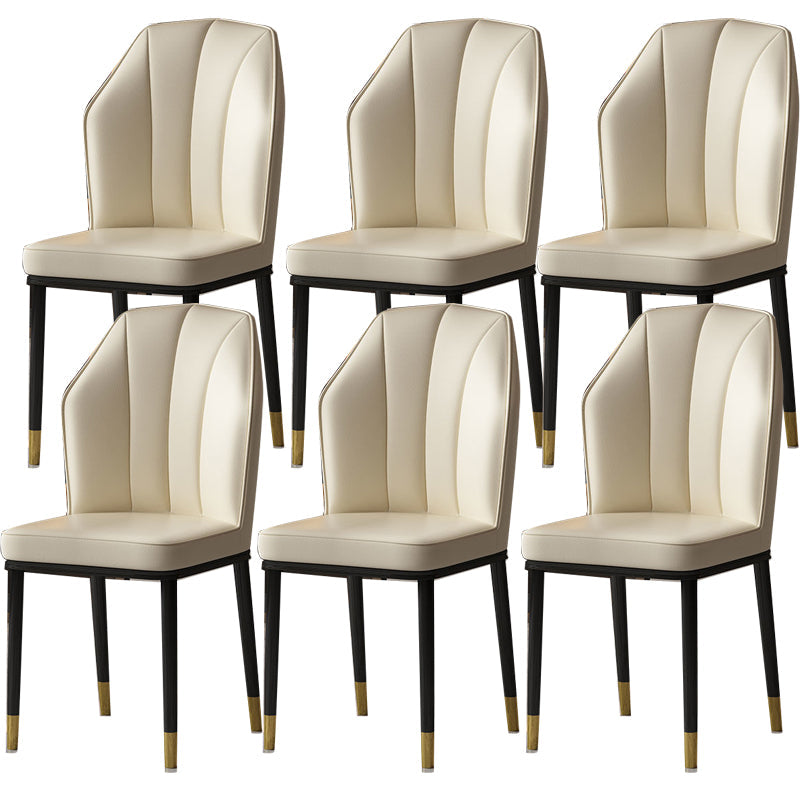 Faux Leather Side Chair Wingback Armless Chair for Dining Room Off-White 6 Piece Set Gold Clearhalo 'Dining Chairs' 'Dining Tables & Seating' 'dining_chair' 'furn' 'furn_dining_chair' 'Furniture' 'Kitchen & Dining Furniture' 6750891