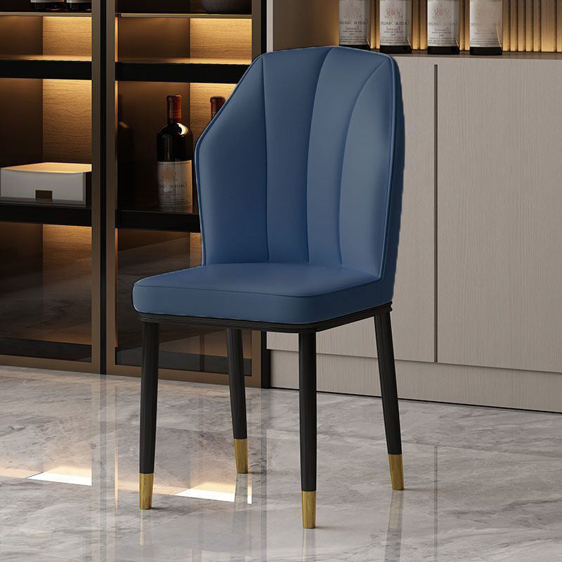 Faux Leather Side Chair Wingback Armless Chair for Dining Room Dark Blue 1 Piece Gold Clearhalo 'Dining Chairs' 'Dining Tables & Seating' 'dining_chair' 'furn' 'furn_dining_chair' 'Furniture' 'Kitchen & Dining Furniture' 6750907