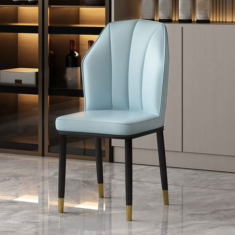 Faux Leather Side Chair Wingback Armless Chair for Dining Room Light Blue 1 Piece Gold Clearhalo 'Dining Chairs' 'Dining Tables & Seating' 'dining_chair' 'furn' 'furn_dining_chair' 'Furniture' 'Kitchen & Dining Furniture' 6750910