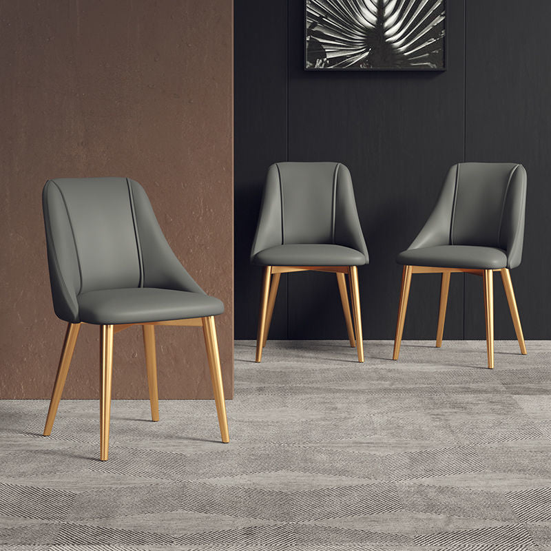 Sedia da pranzo in pelle finta parsons sedia laterale senza braccio con zampe metalliche