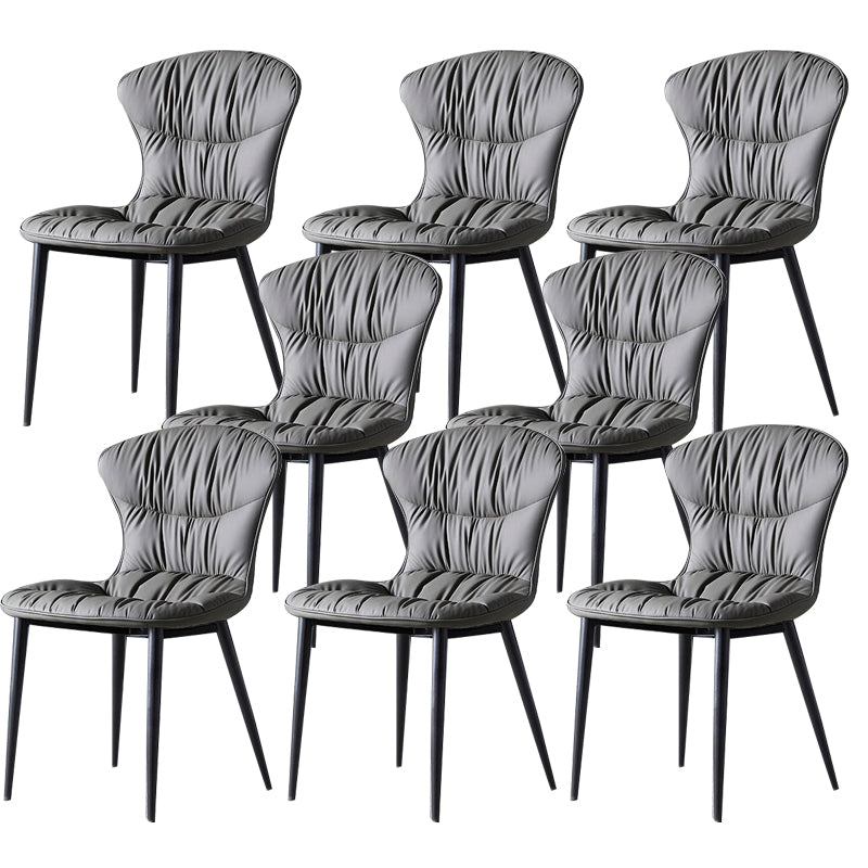 Silla de comedor de cuero falso silla sin brazo con piernas negras