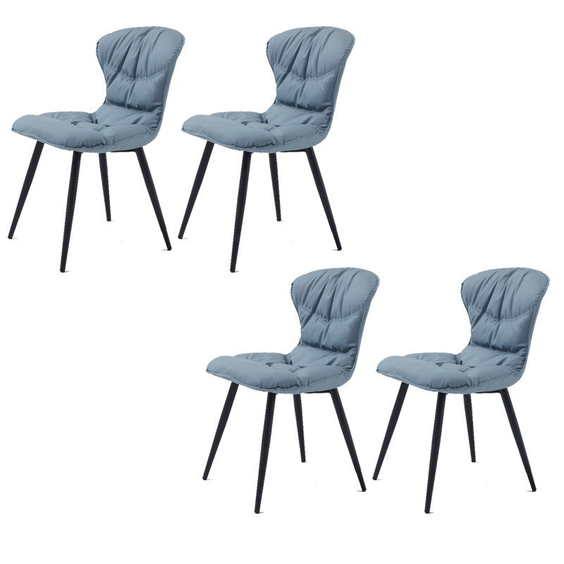 Silla de comedor de cuero falso silla sin brazo con piernas negras