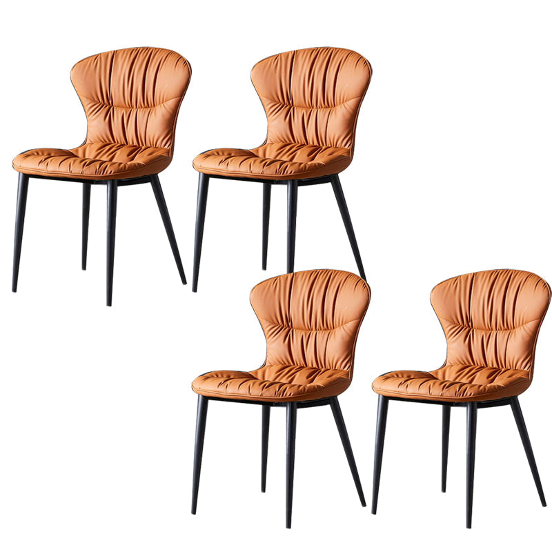 Silla de comedor de cuero falso silla sin brazo con piernas negras